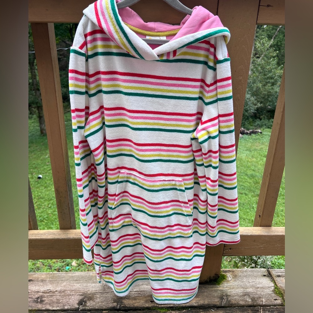 Boden 11-12y Multicolor Terrycloth Striped Kids Hoodie Dress